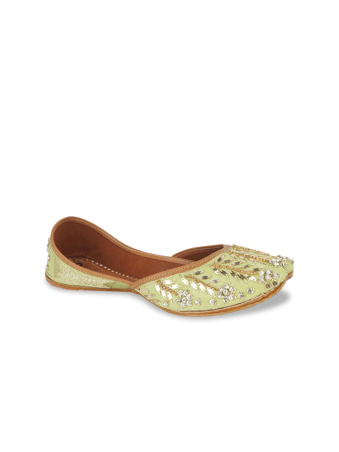 

The Desi Dulhan Women Green Embellished Leather Ethnic Mojaris Flats