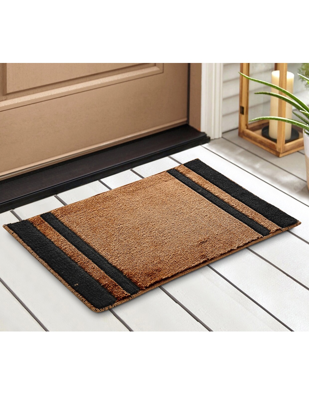 

Saral Home Set Of 2 Striped Cotton Anti-Skid Door Mats, Maroon