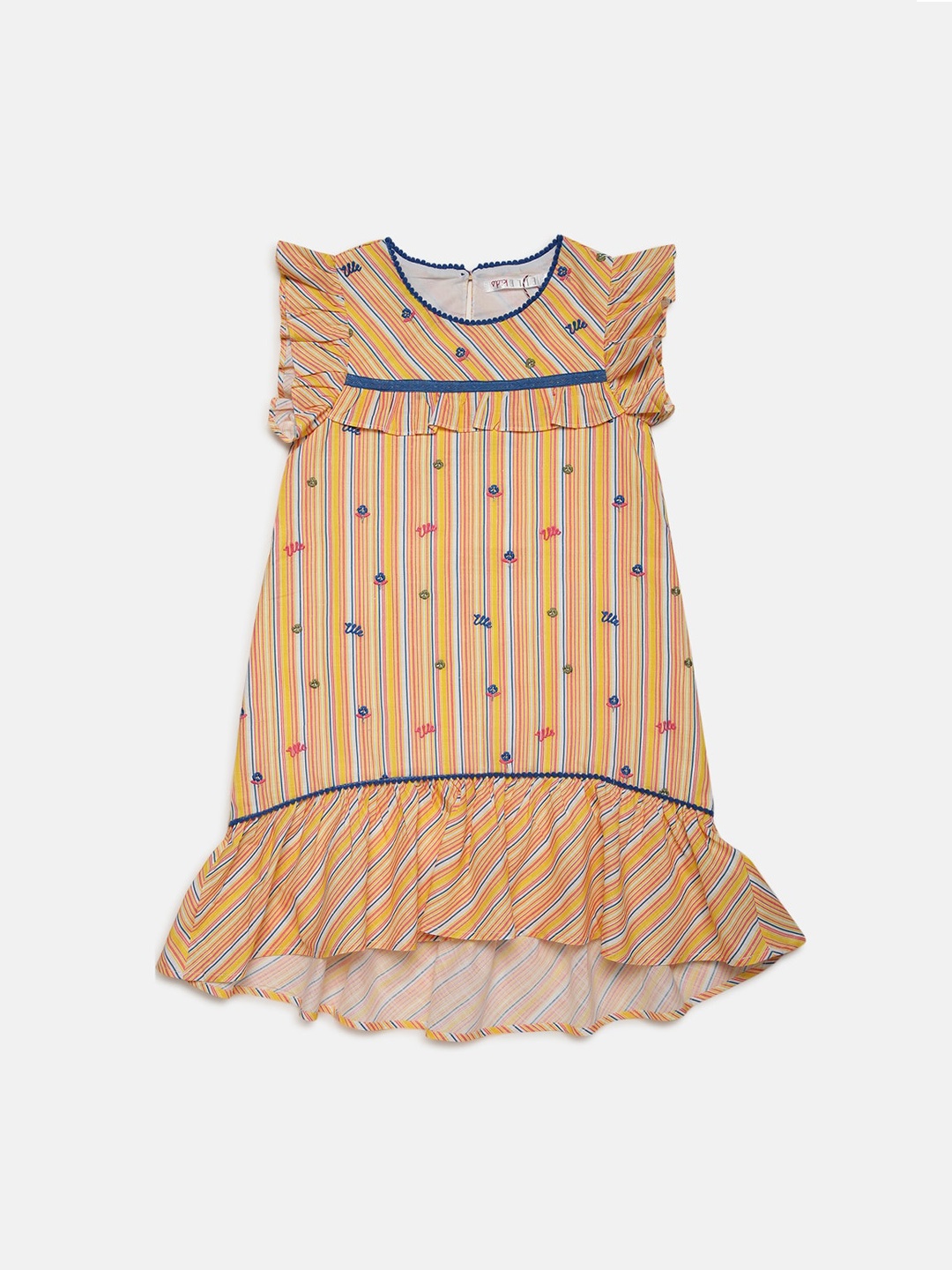 

ELLE Yellow & White Striped Drop-Waist Cotton Dress