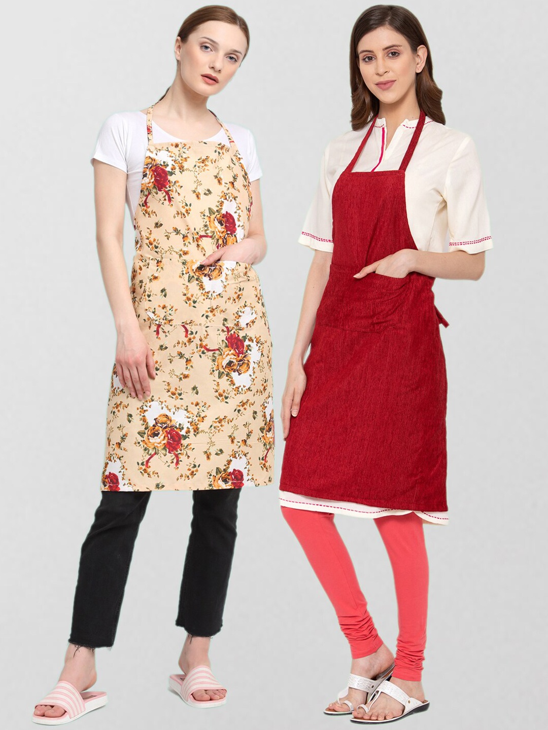 

KLOTTHE Unisex Pack Of 2 Printed 210 TC Cotton Aprons, Beige