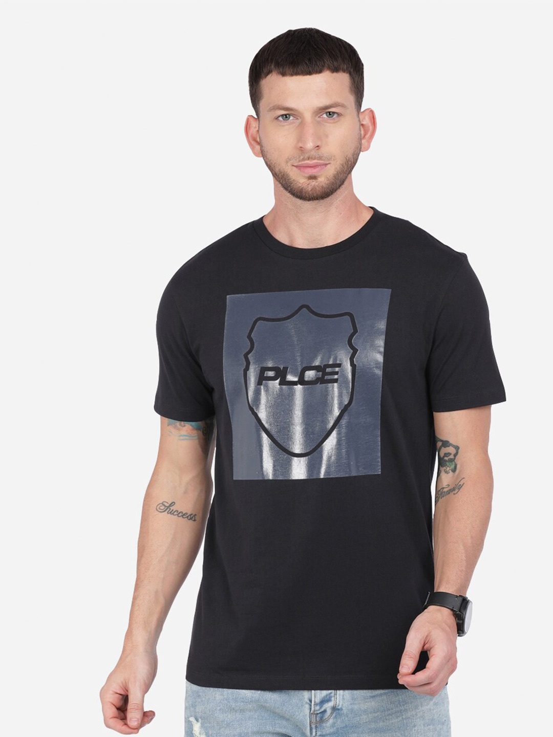 

883 Police Men Black Typography Cotton Printed T-shirt