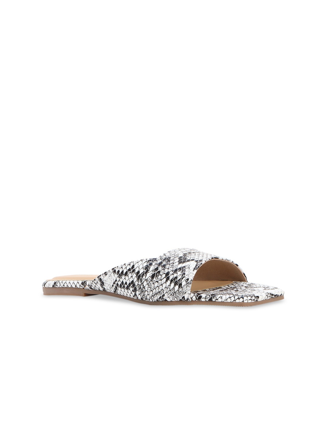 

FOREVER 21 Women White Printed Open Toe Flats with Buckles