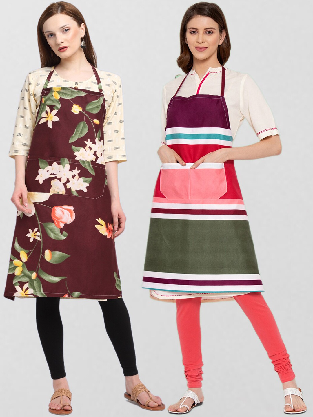 

KLOTTHE Unisex Pack Of 2 Printed Cotton 210 TC Aprons, Maroon