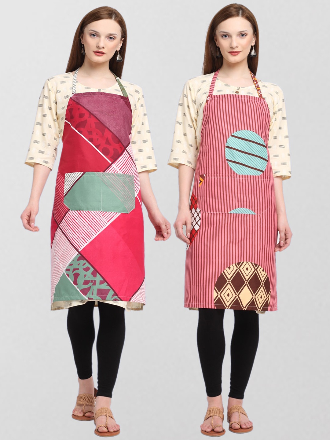 

KLOTTHE Unisex Pack Of 2 Printed Cotton 210 TC Aprons, Pink
