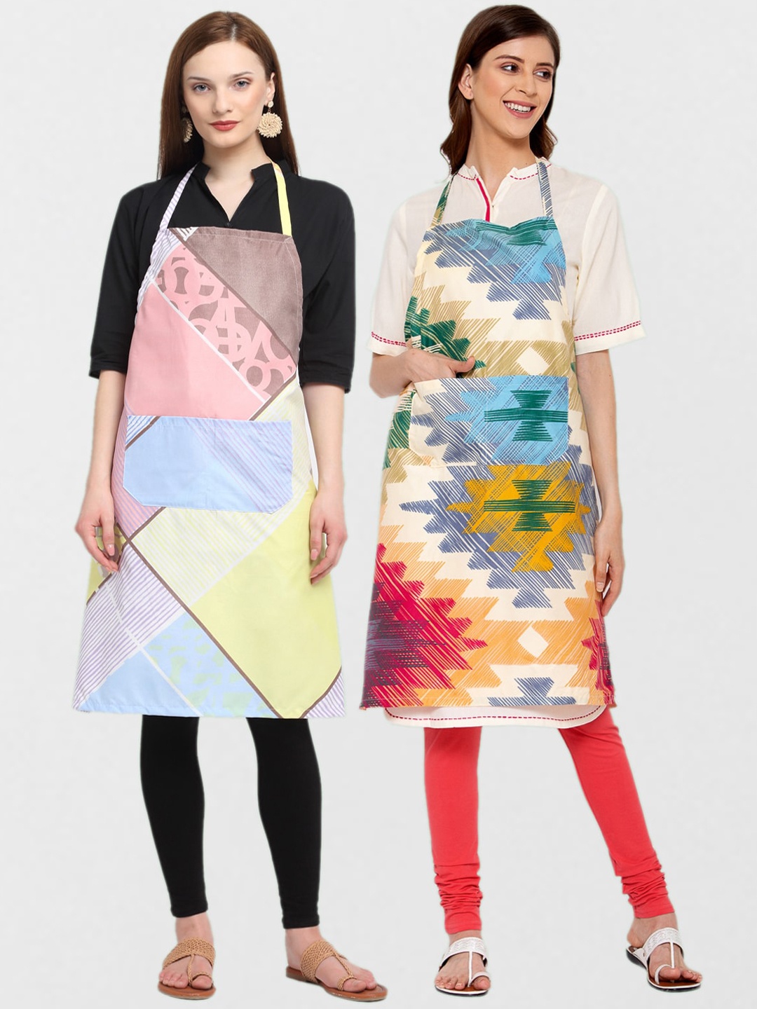 

KLOTTHE Unisex Pack Of 2 Cotton Printed 210 TC Aprons, Pink