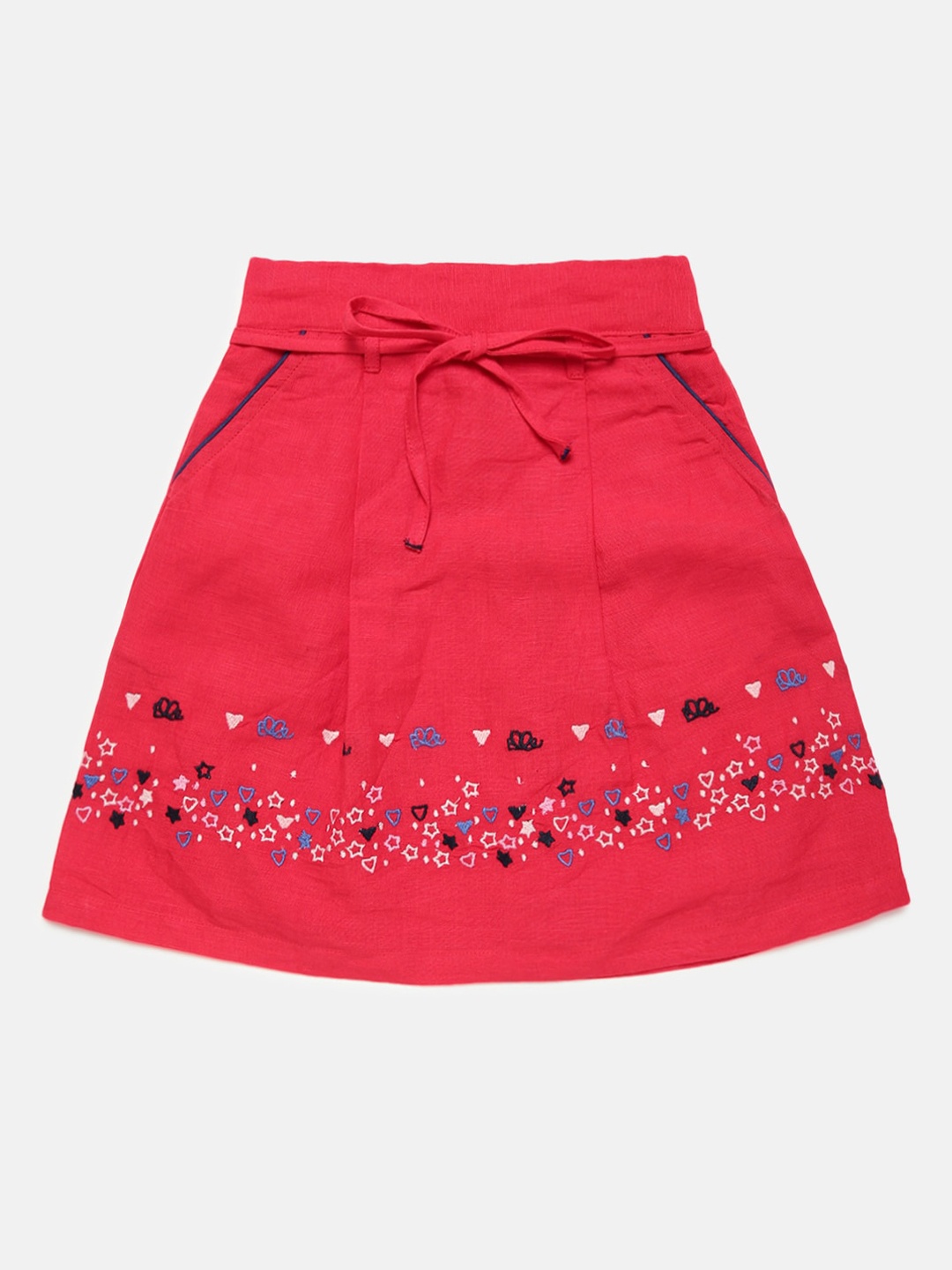 ELLE Girls Red Embroidered A-Line Knee-Length Skirt