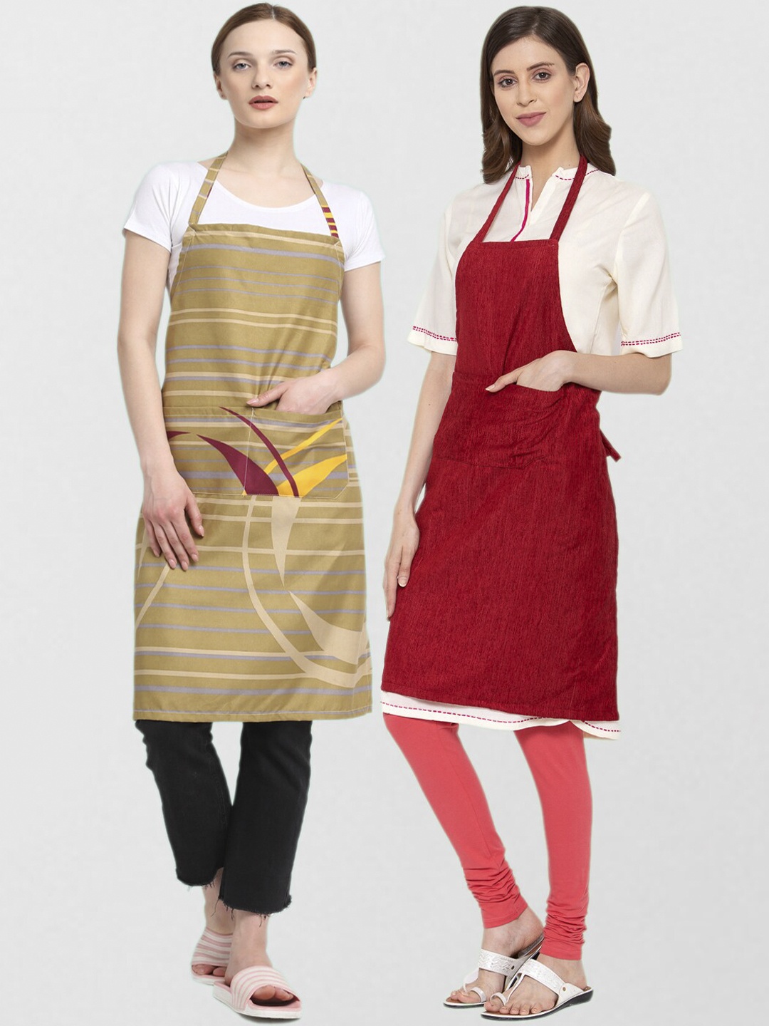 

KLOTTHE Unisex Pack Of 2 Printed 210 TC Cotton Aprons, Beige