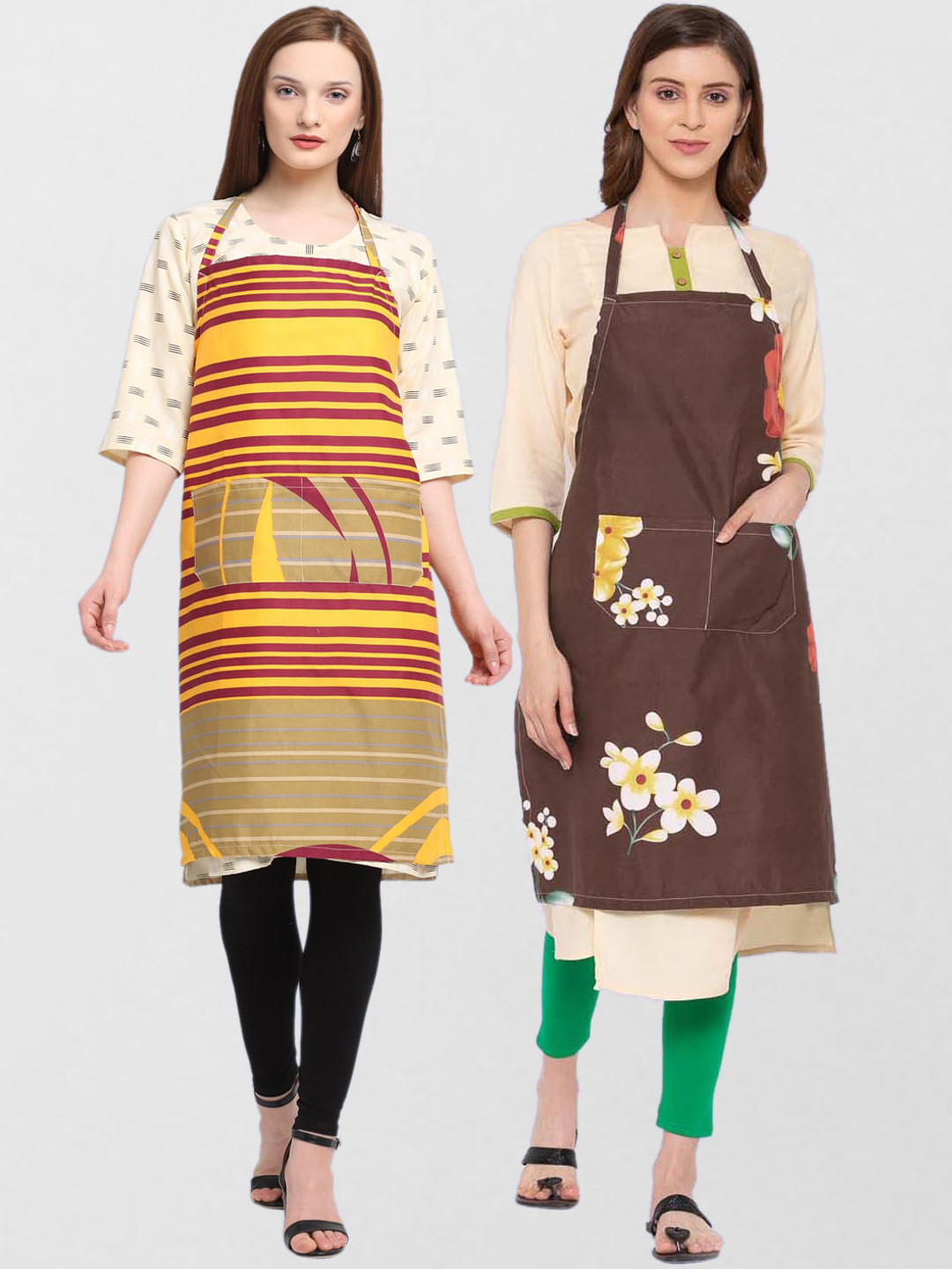 

KLOTTHE Unisex Pack Of 2 Printed Cotton 210 TC Aprons, Brown