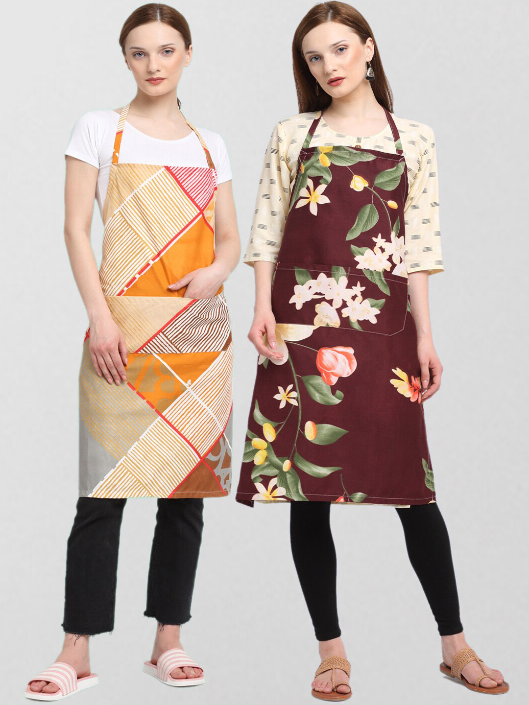 

KLOTTHE Pack Of 2 Printed 210 TC Cotton Aprons, Maroon