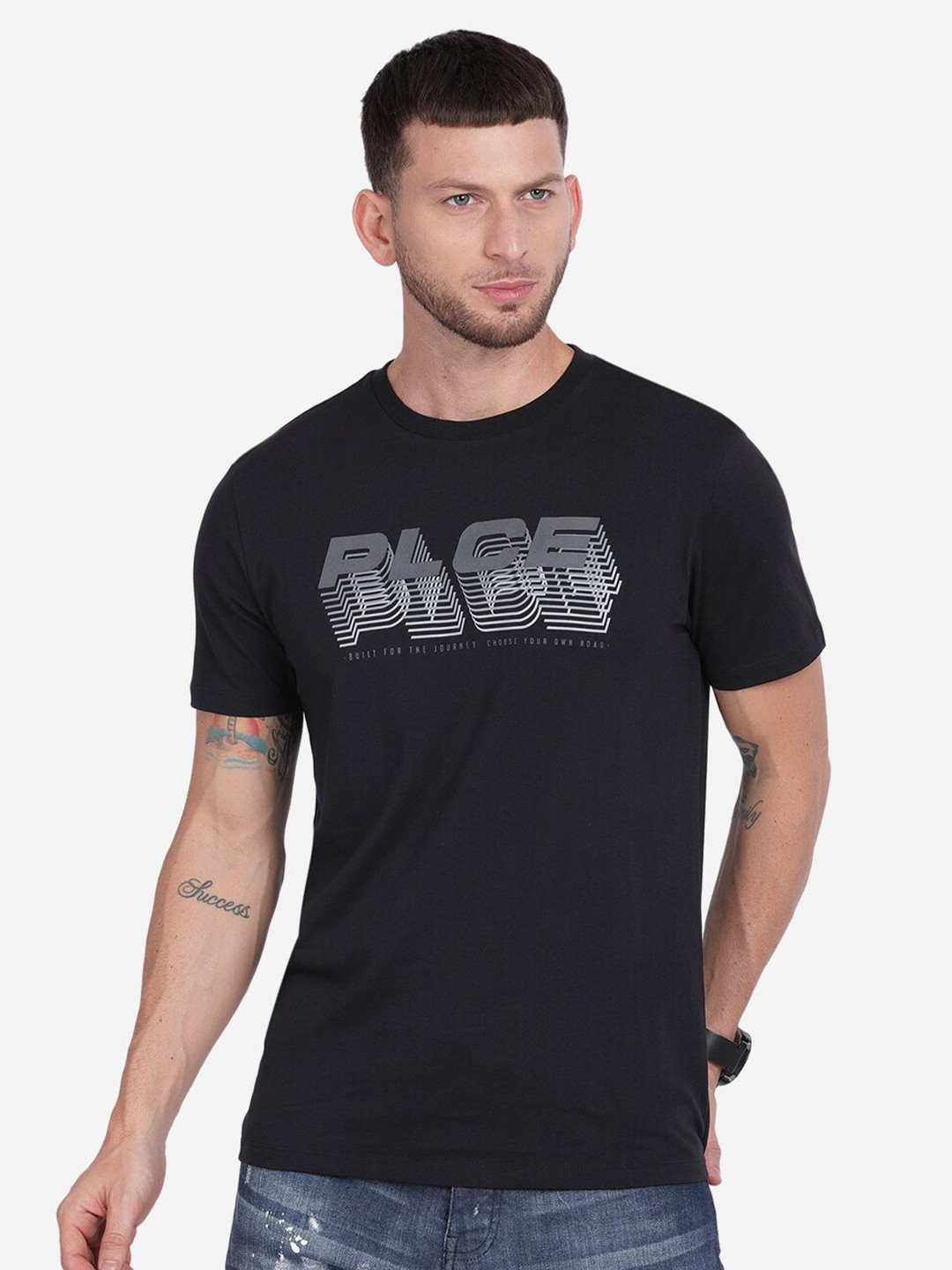 

883 Police Men Black Typography Printed T-shirt