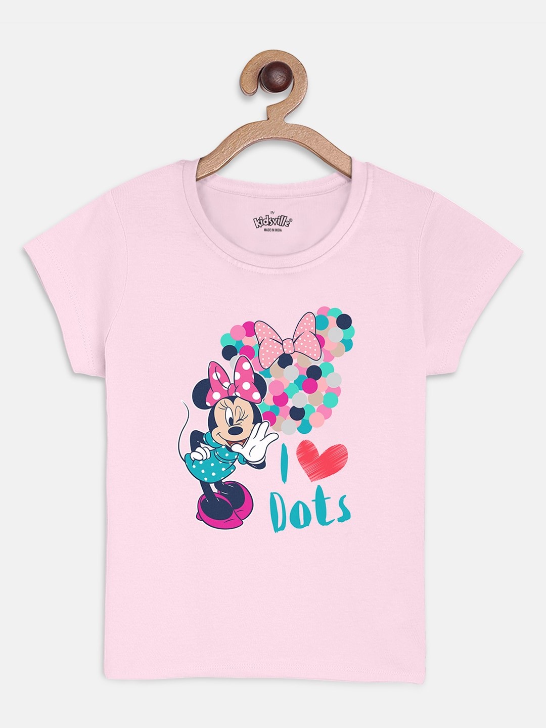 

Kids Ville Girls Pink Minnie Mouse Printed Cotton Pure Cotton T-shirt