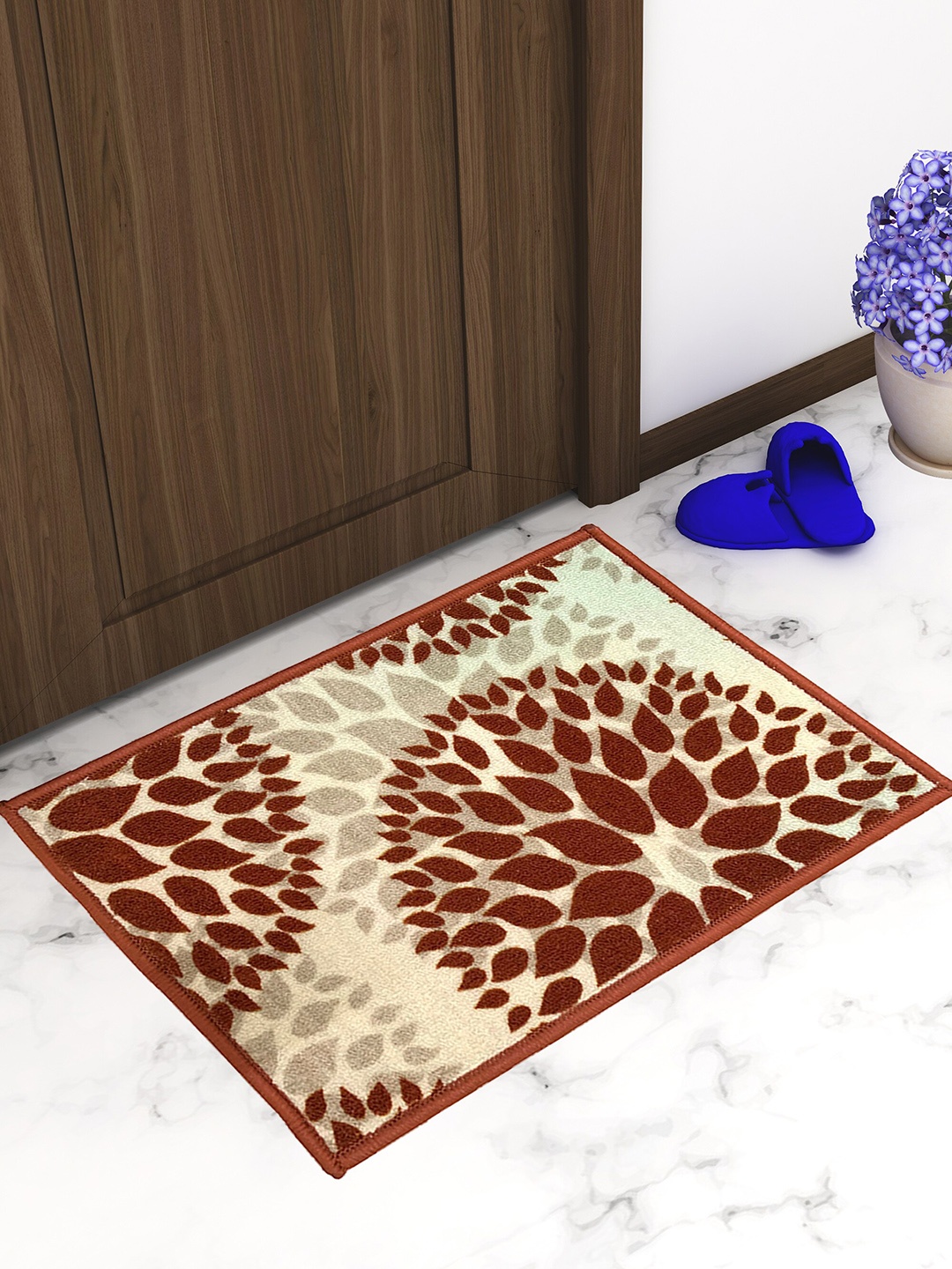 

Athom Trendz Set Of 3 Maroon & Grey Printed Premium Anti-Skid Doormats