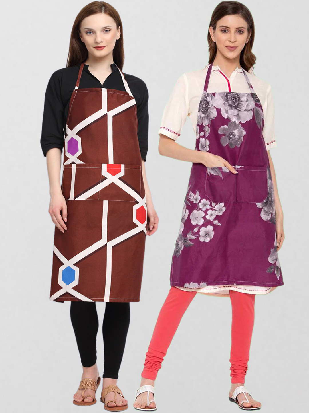 

KLOTTHE Unisex Pack Of 2 Printed 210TC Cotton Aprons, Brown