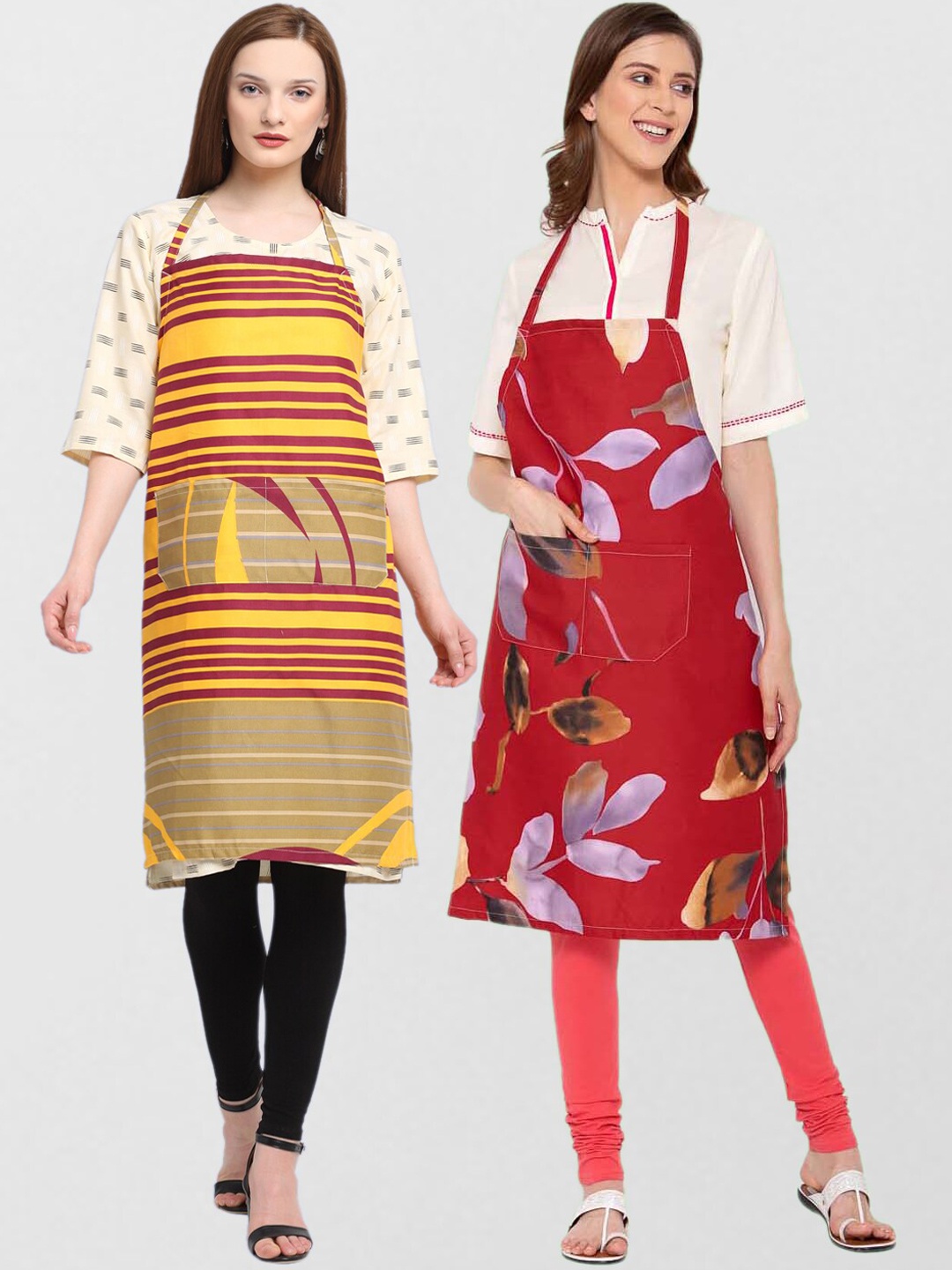 

KLOTTHE Pack Of 2 Printed 210TC Cotton Aprons, Yellow