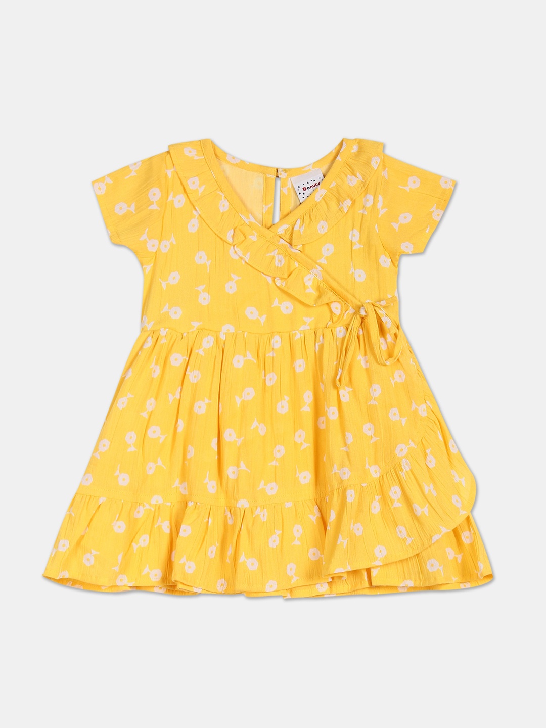 

Donuts Yellow & White Floral Printed Wrap Dress