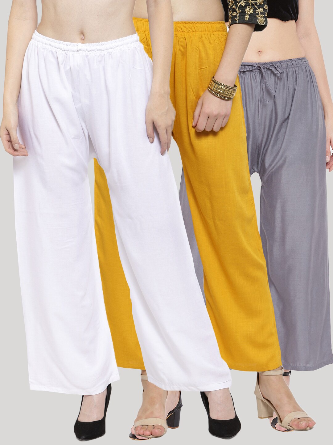 

Clora Creation Women White & Mustard Yellow 3 Knitted Palazzos