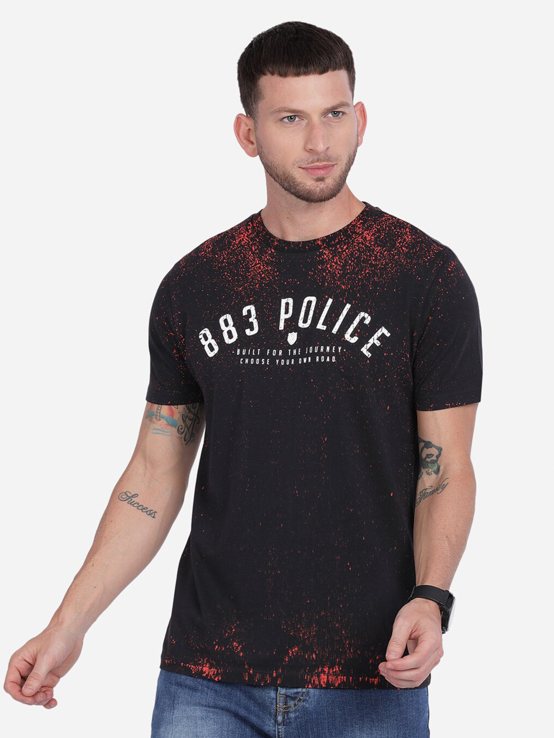 

883 Police Men Black & White Typography Printed T-shirt