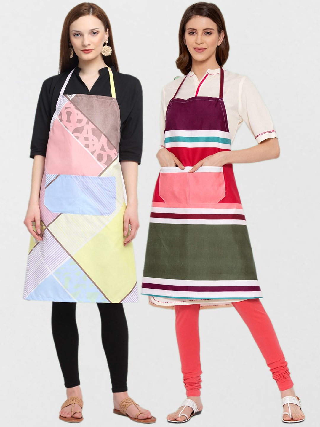 

KLOTTHE Pack Of 2 Printed 210 TC Cotton Aprons, Pink
