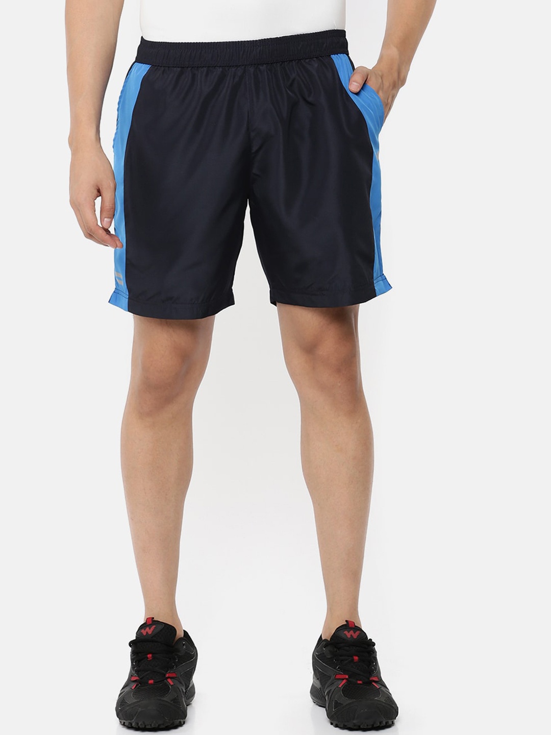 

Wildcraft Men Navy Blue Striped Mid-Rise Sports Shorts