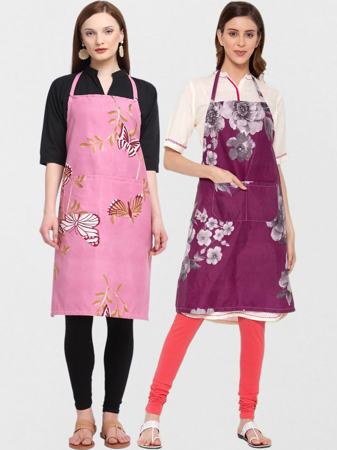 

KLOTTHE Unisex Pack Of 2 Printed 210 TC Cotton Aprons, Purple