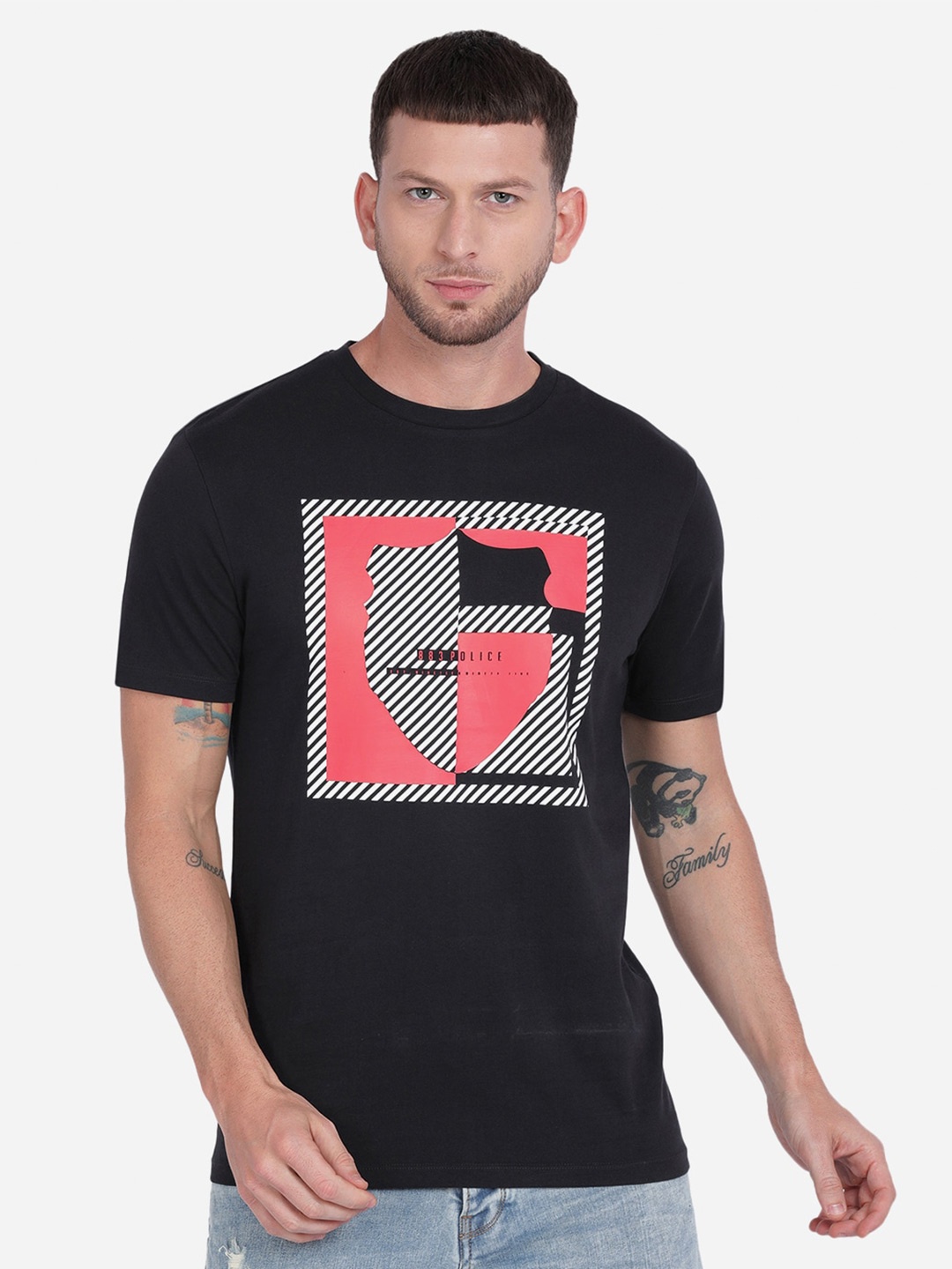 

883 Police Men Black Printed T-shirt