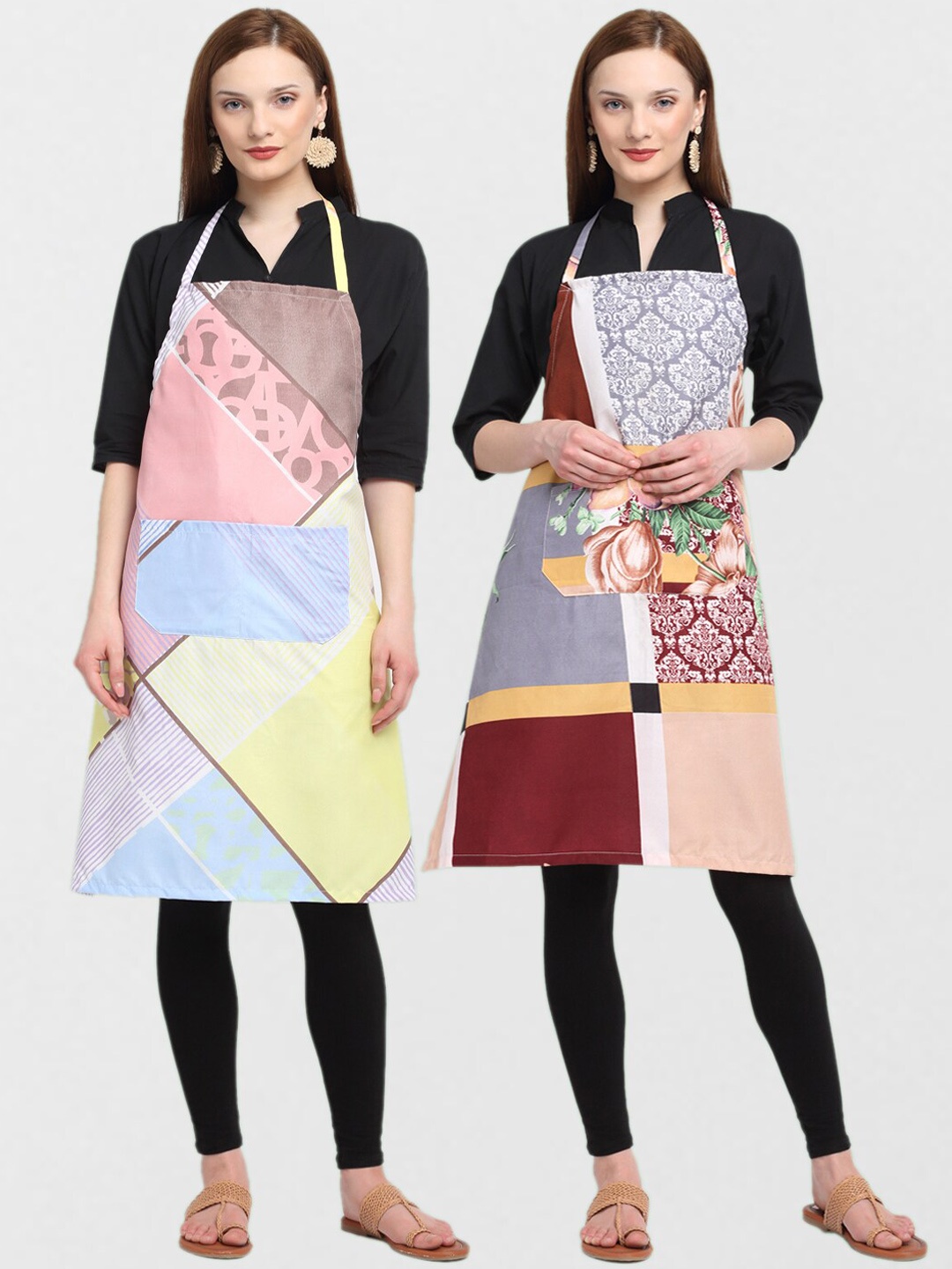 

KLOTTHE Unisex Pack Of 2 Printed 210 TC Cotton Aprons, Pink
