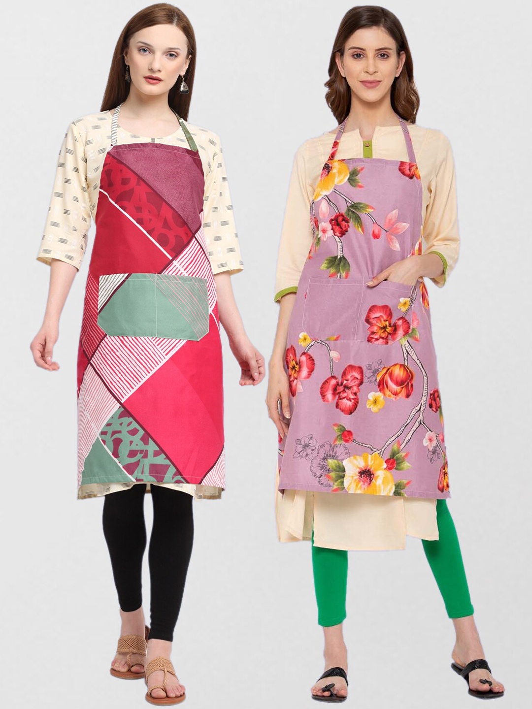 

KLOTTHE Unisex Pack Of 2 Printed 210TC Cotton Aprons, Pink