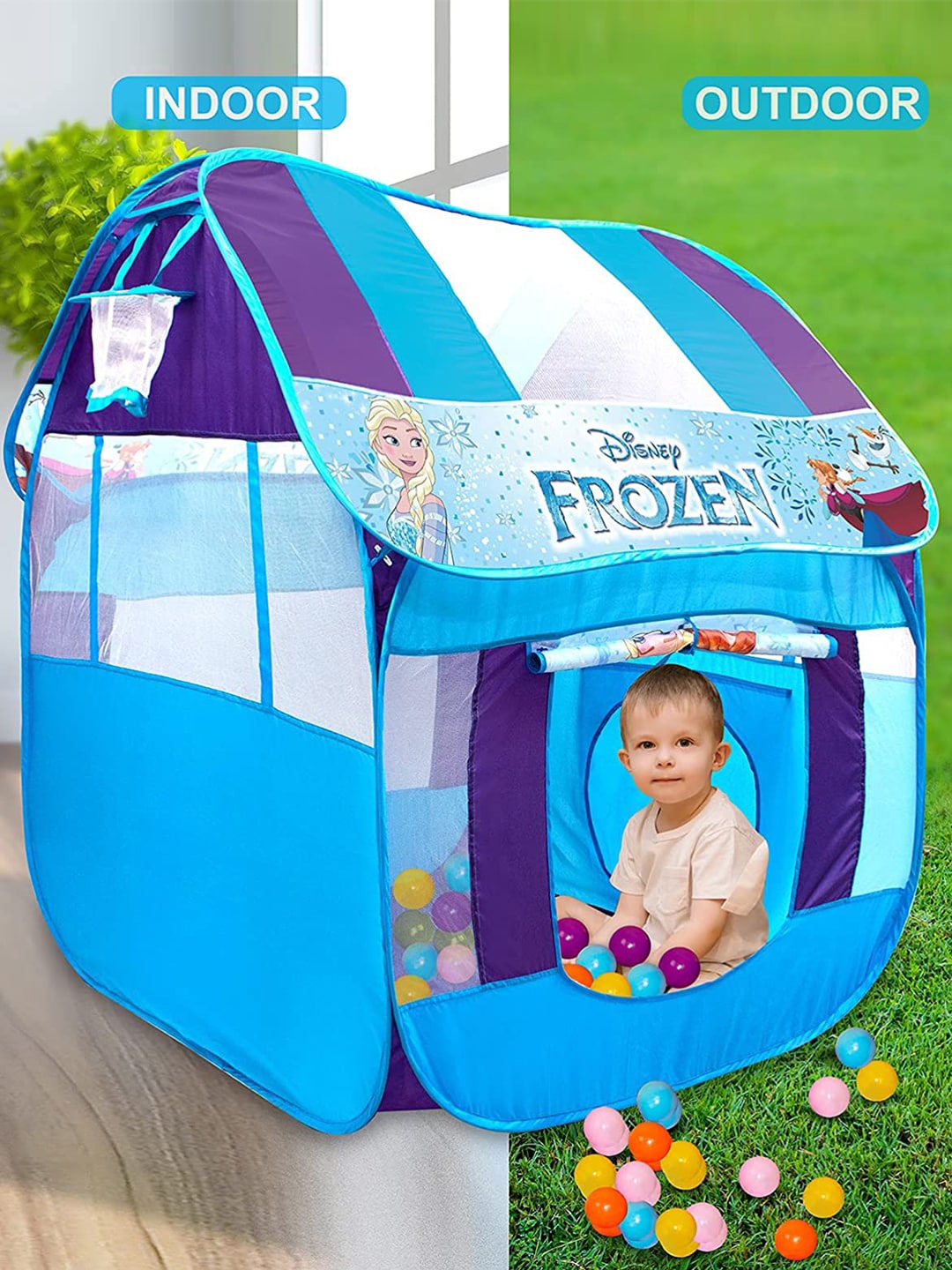 

ITOYS Unisex Kids Blue & White Frozen Printed Big Pop Up Tent House