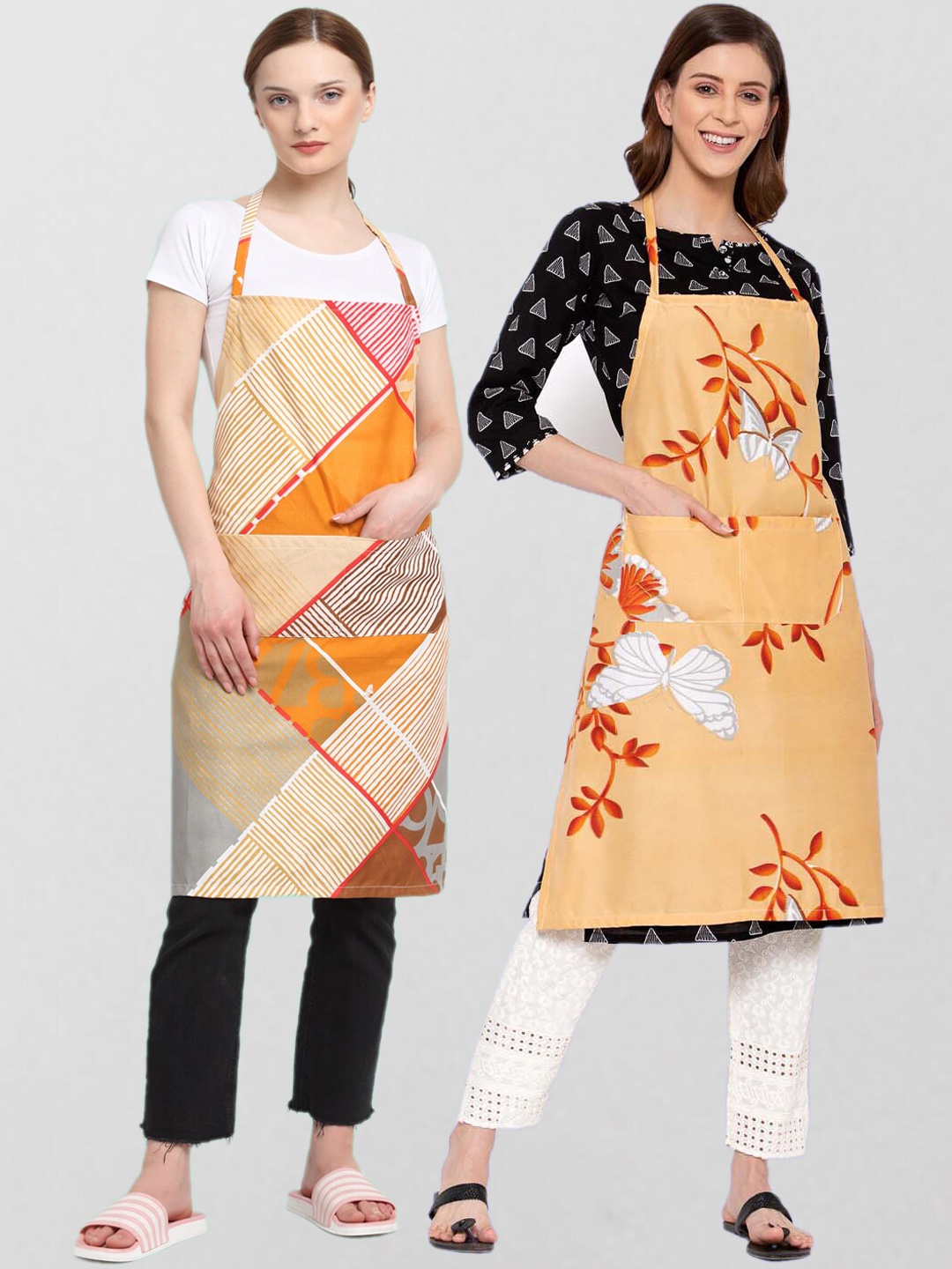 

KLOTTHE Unisex Pack Of 2 Printed 210 TC Cotton Aprons, Orange