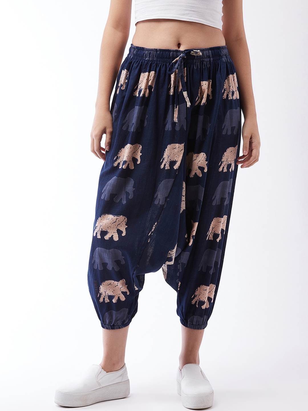 

InWeave Girls Blue & Beige Printed Cotton Harem Pants
