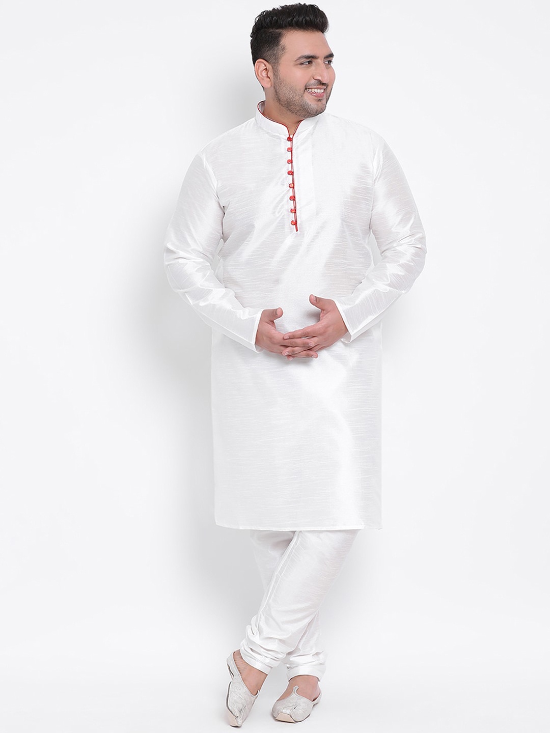 

Hangup Men White Dupion Silk Kurta with Pyjamas