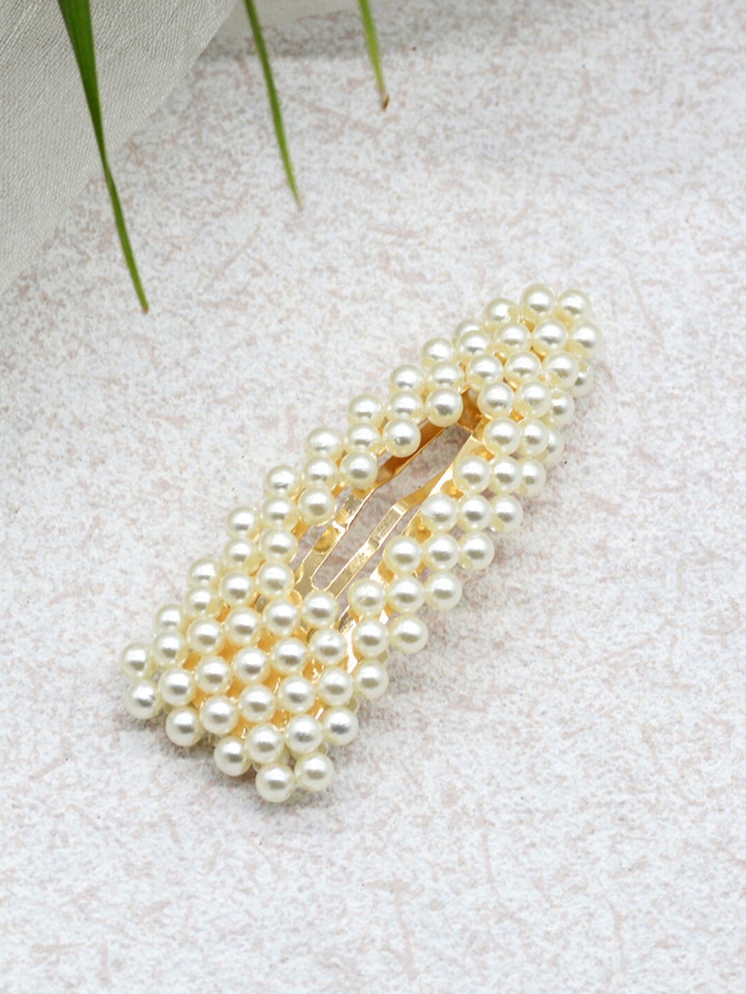 

JOKER & WITCH Women White & Gold-Toned Beaded Tic Tac Hair Clip