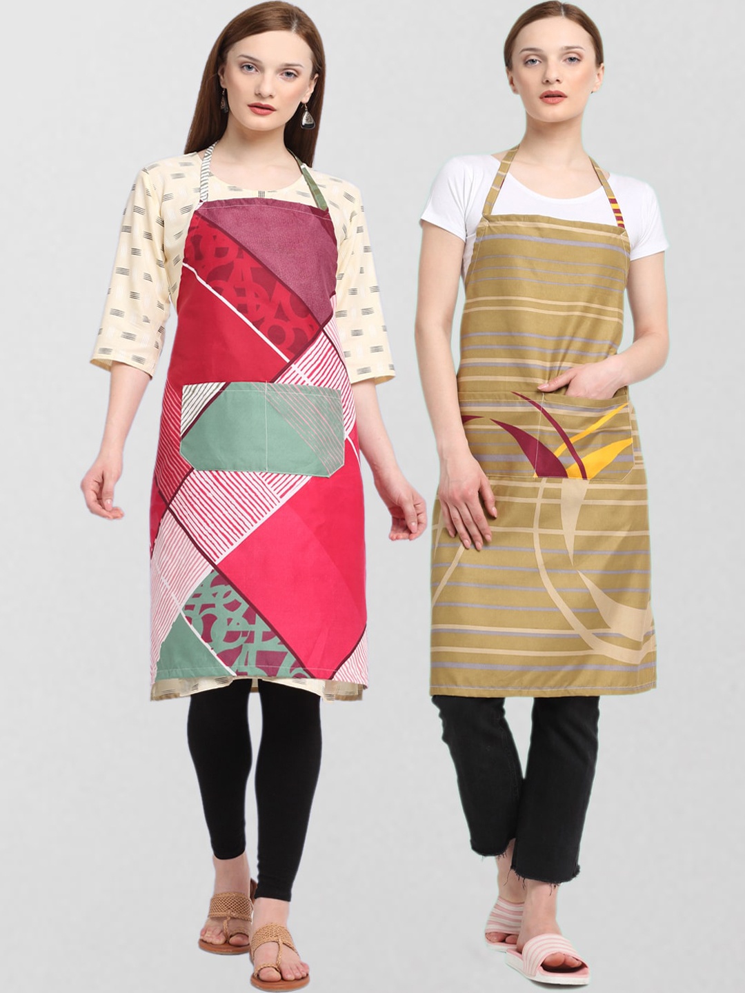 

KLOTTHE Unisex Pack Of 2 Cotton Printed 210 TC Aprons, Red