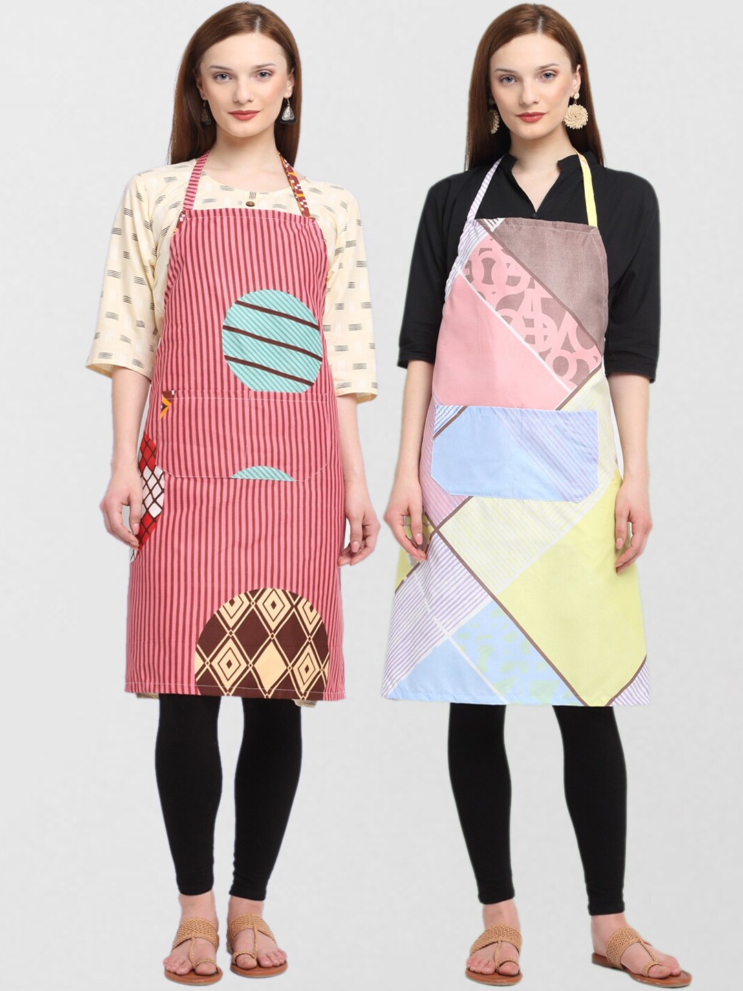 

KLOTTHE Pack Of 2 Printed 210 TC Cotton Aprons, Red