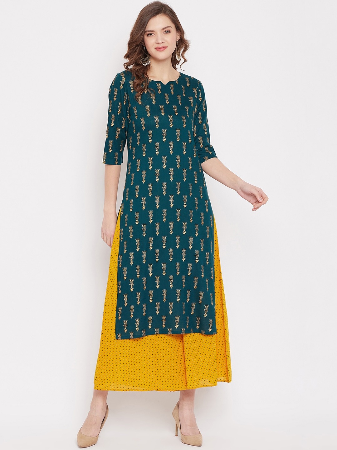 

PANIT Women Green Ethnic Motifs Printed Kurta with Palazzos