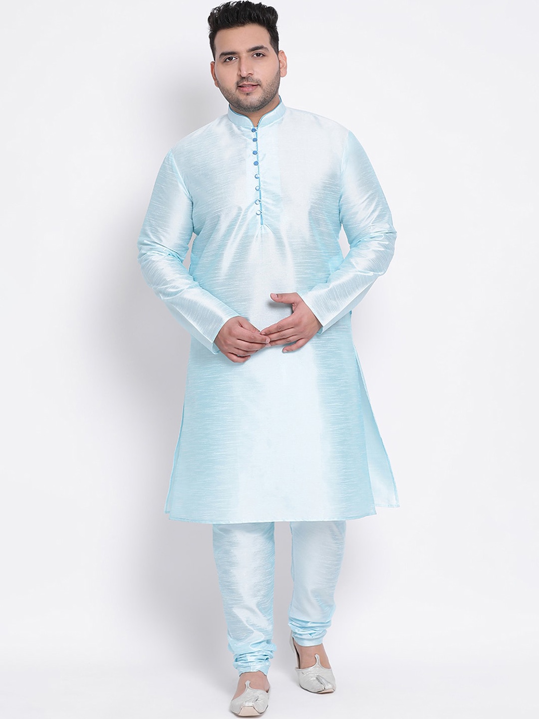 

Hangup Men Blue Dupion Silk Kurta with Pyjamas
