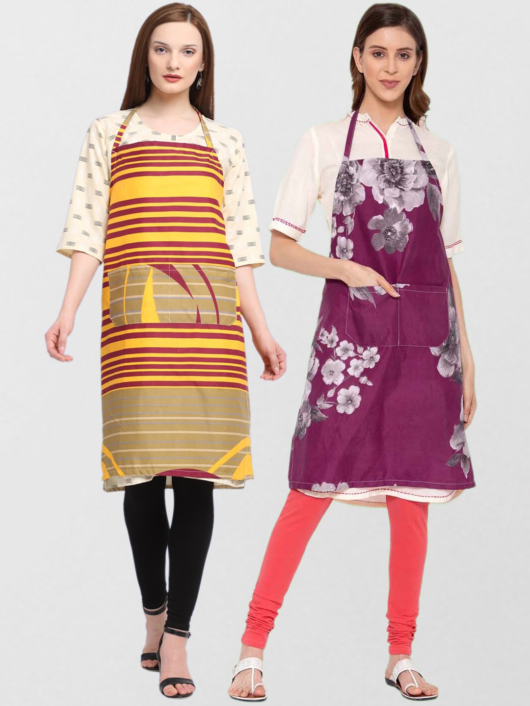 

KLOTTHE Unisex Pack Of 2 Printed Cotton 210 TC Aprons, Maroon