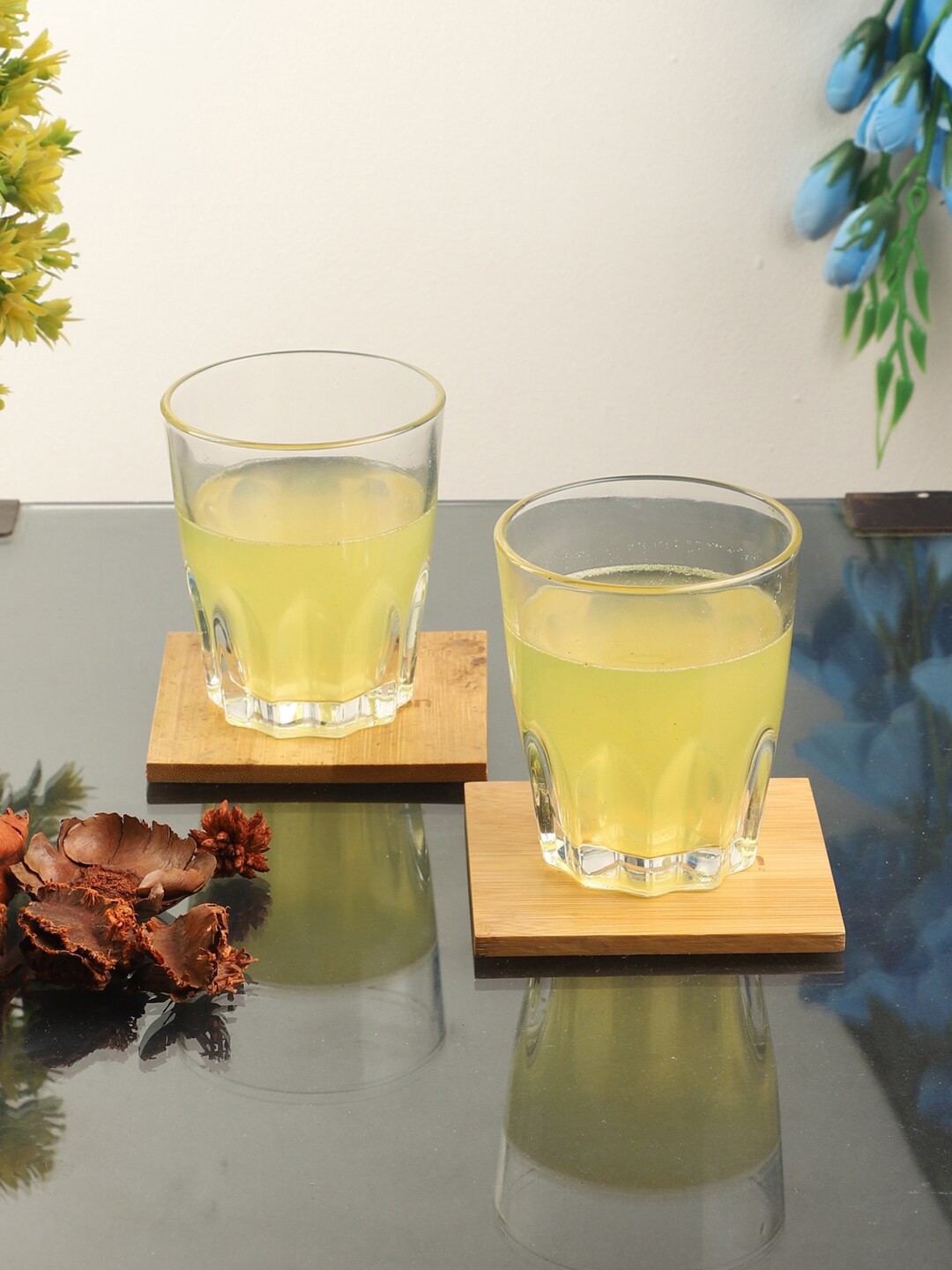 ceradeco Set Of 6 Transparent Leaf Cut Juice Glass 220 Ml