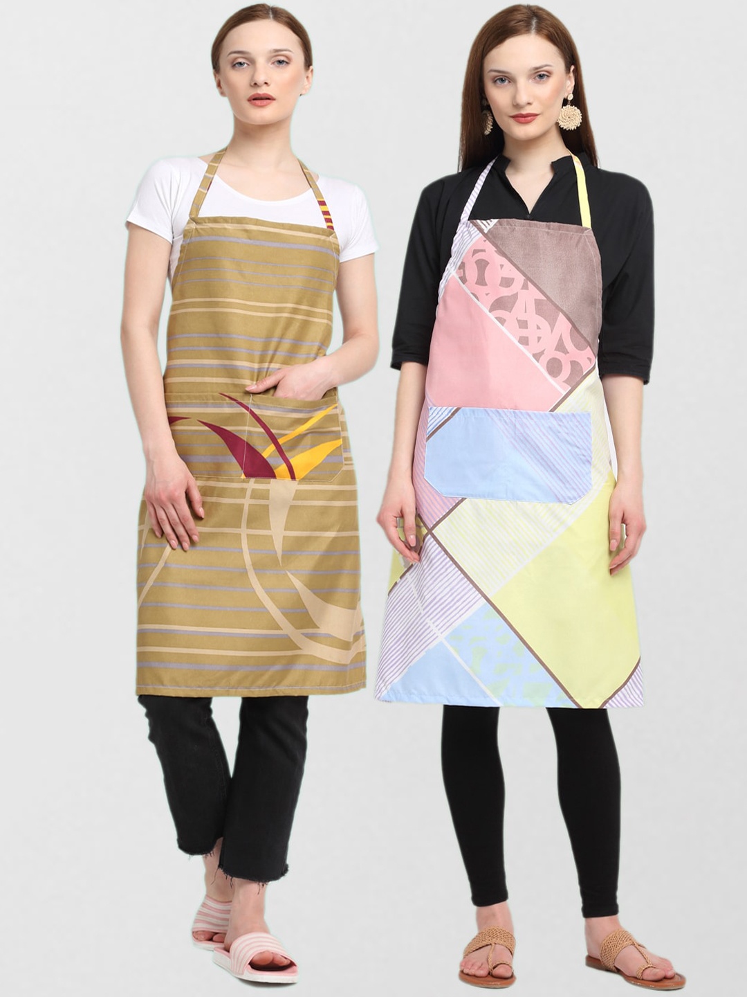 

KLOTTHE Unisex Pack Of 2 Printed Cotton 210 TC Aprons, Brown