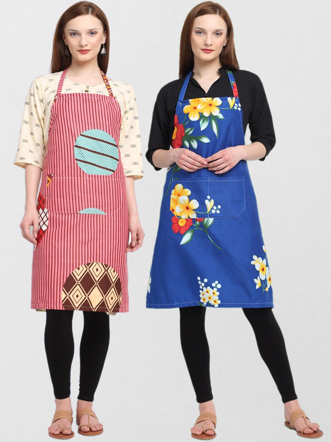 

KLOTTHE Pack Of 2 Printed 210 TC Cotton Aprons, Red