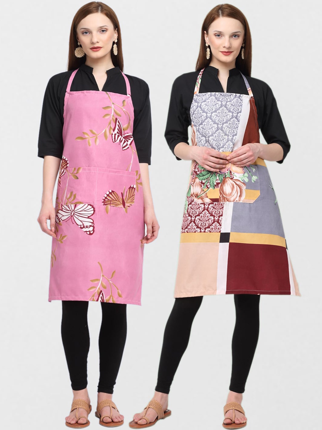 KLOTTHE Unisex Pack Of 2 Printed Cotton 210 TC Aprons, Pink