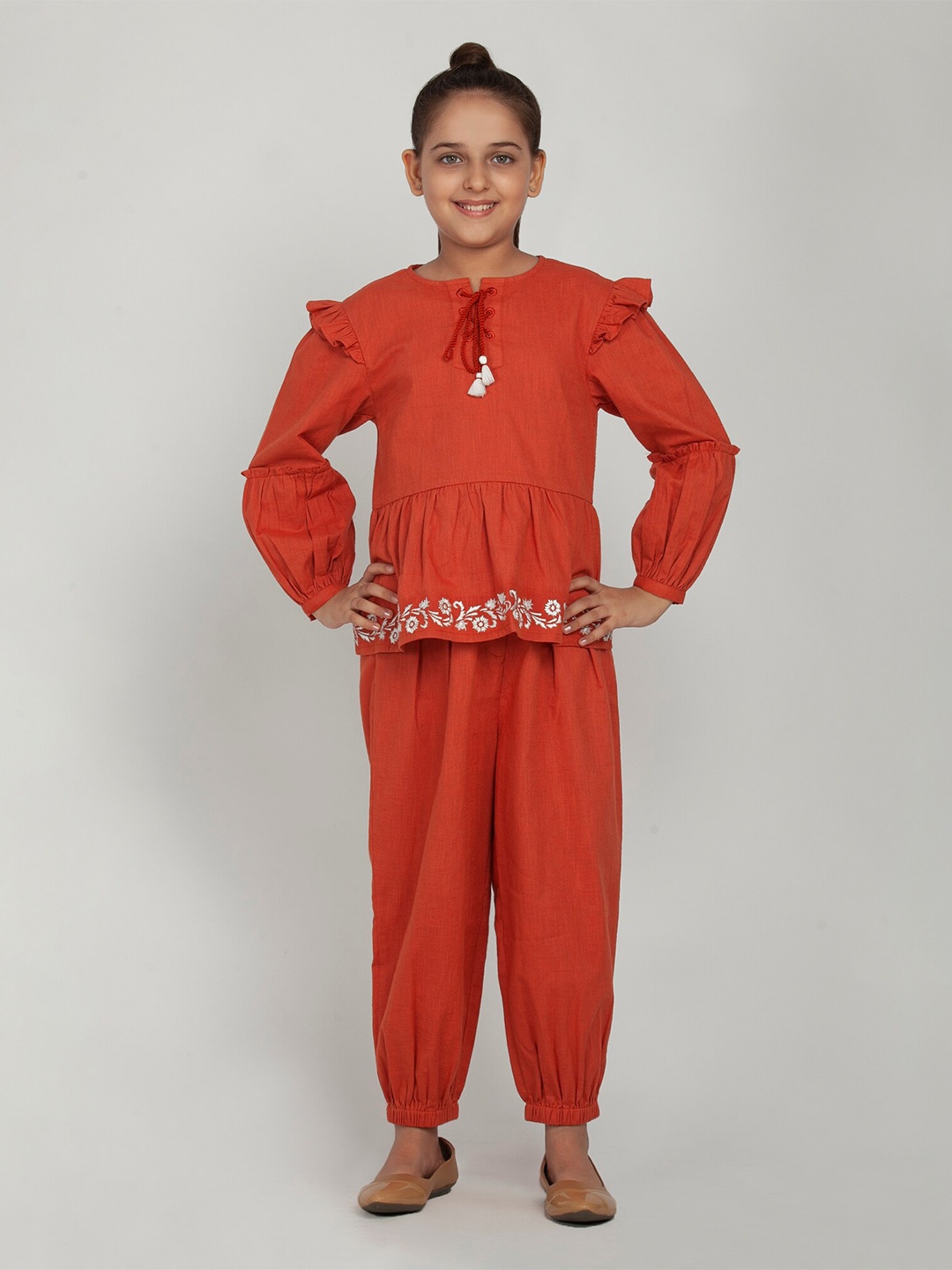 

BLANC9 Girls Orange Top with Dhoti Pants