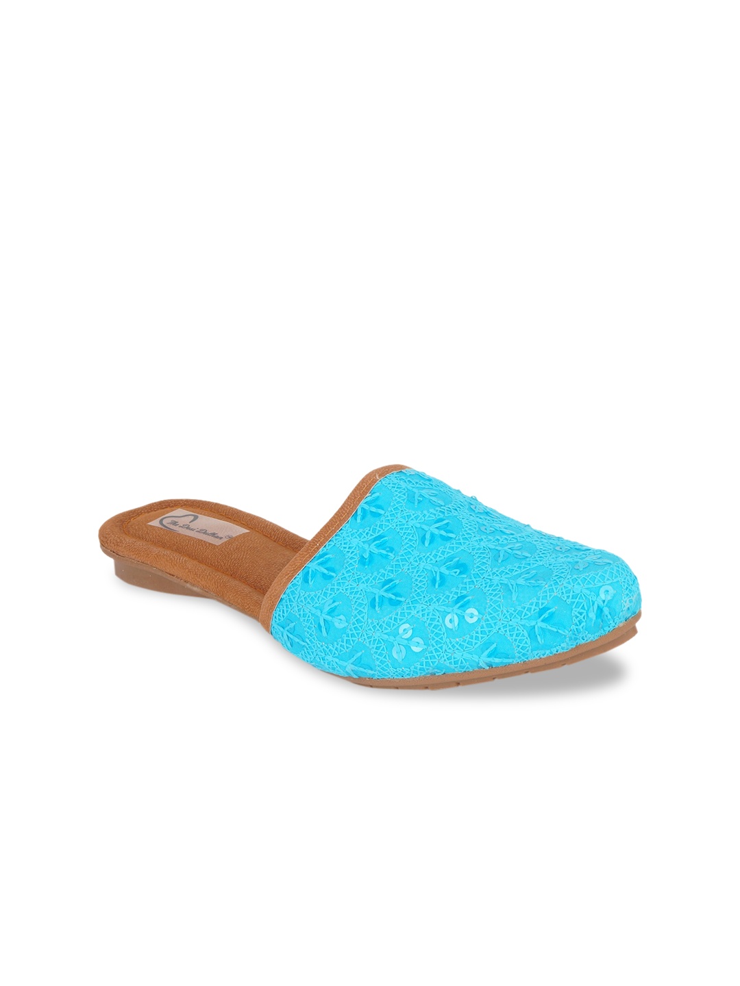 

The Desi Dulhan Women Blue Embellished Mules Flats
