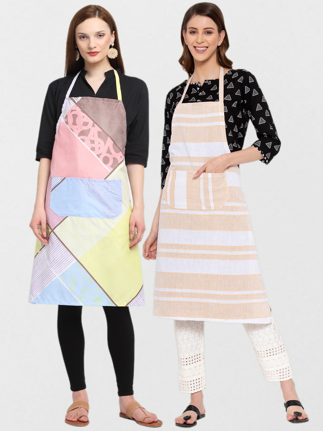 

KLOTTHE Unisex Pack Of 2 Printed 210 TC Cotton Aprons, Grey
