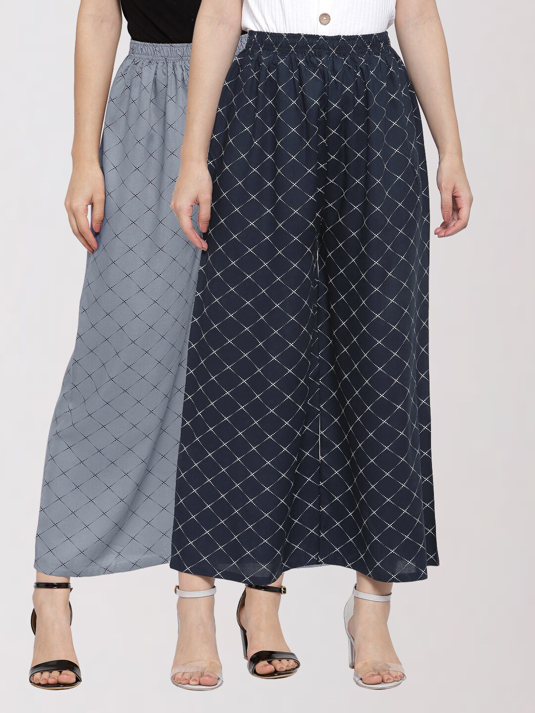 

KLOTTHE Women Navy Blue & Grey Set of 2 Printed Palazzos