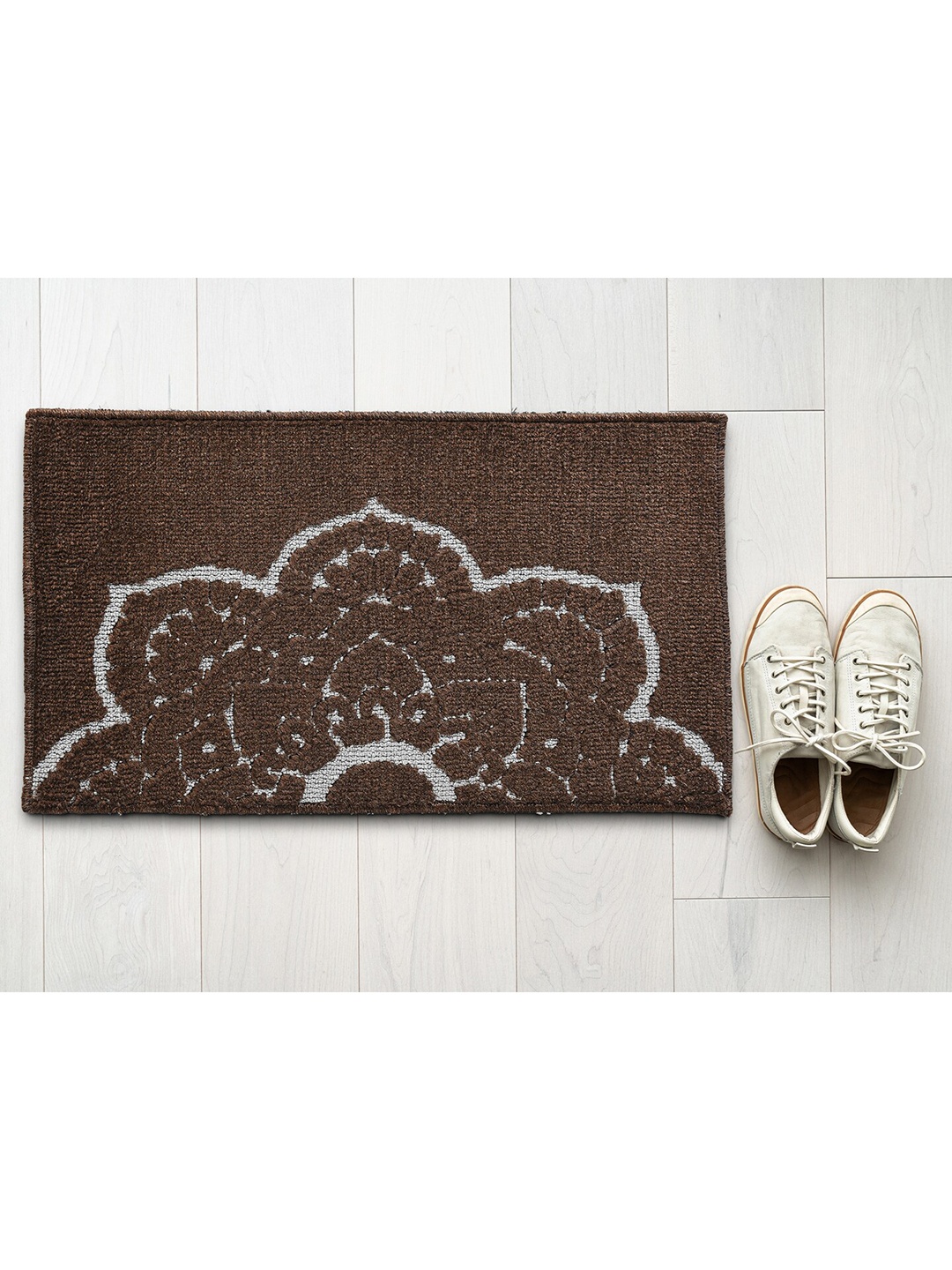 Saral Home Brown & Grey Printed Anti-Skid Cotton Doormat