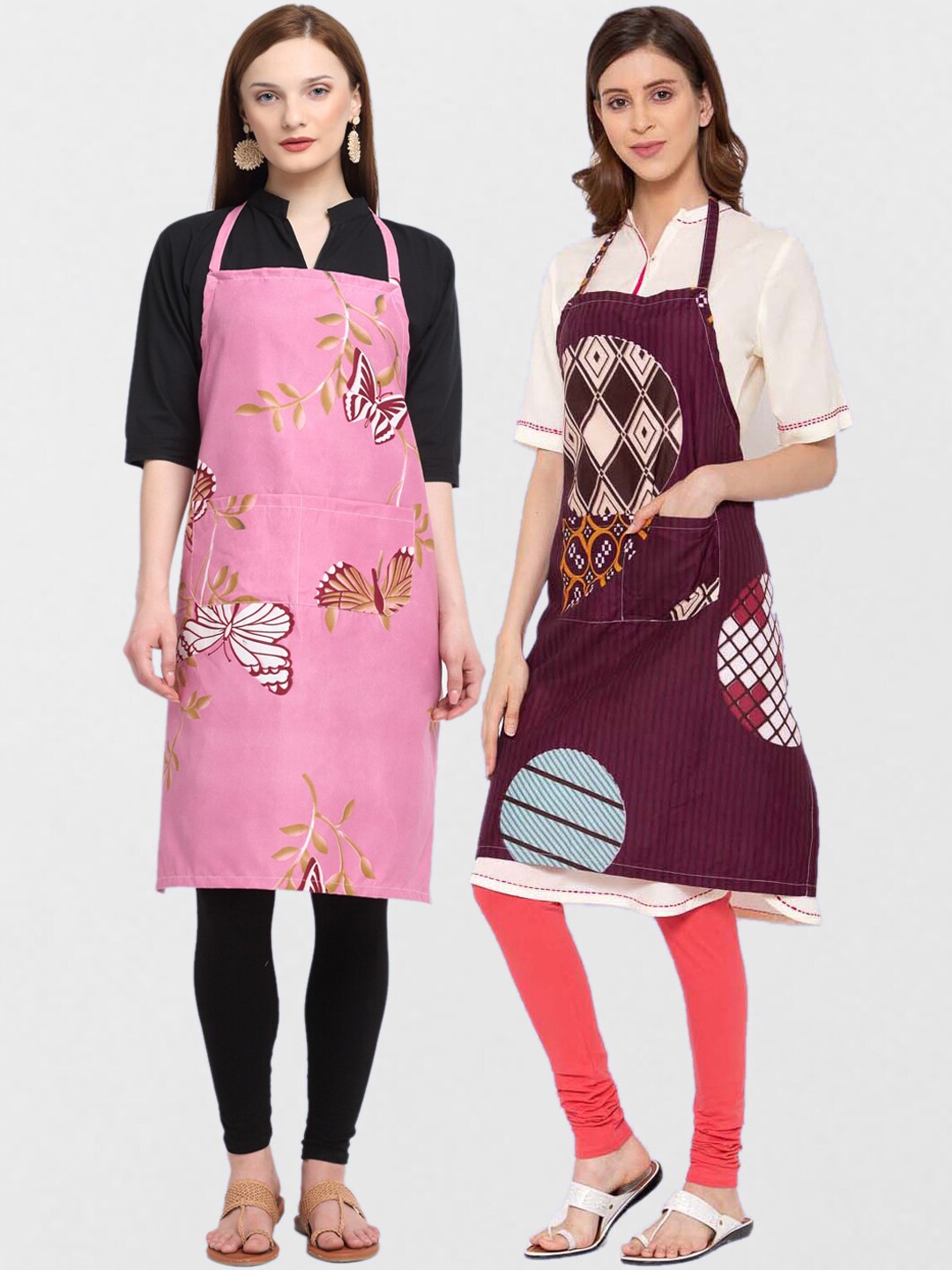 

KLOTTHE Unisex Pack Of 2 Printed 210TC Cotton Aprons, Pink