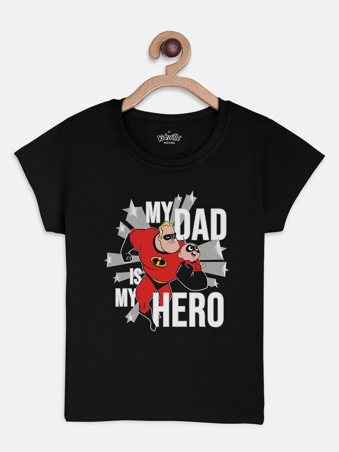 

Kids Ville Girls Black The Incredibles Printed Cotton Pure Cotton T-shirt