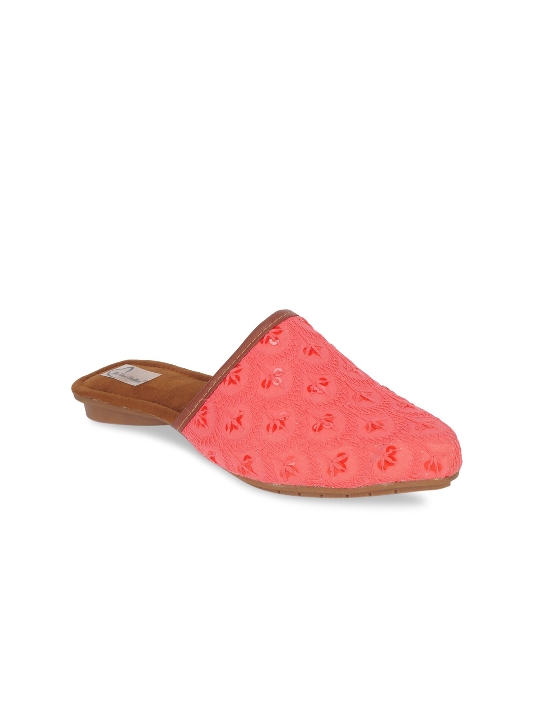 

The Desi Dulhan Women Peach-Coloured Printed Mules Flats