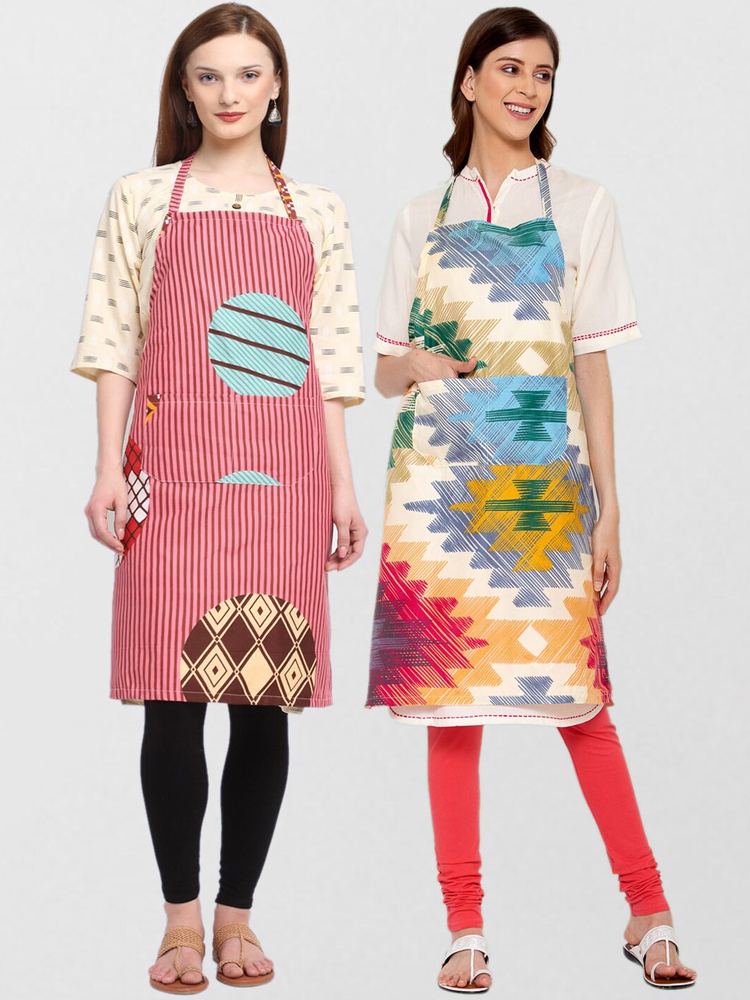 

KLOTTHE Unisex Pack Of 2 Printed Cotton 210 TC Aprons, Blue